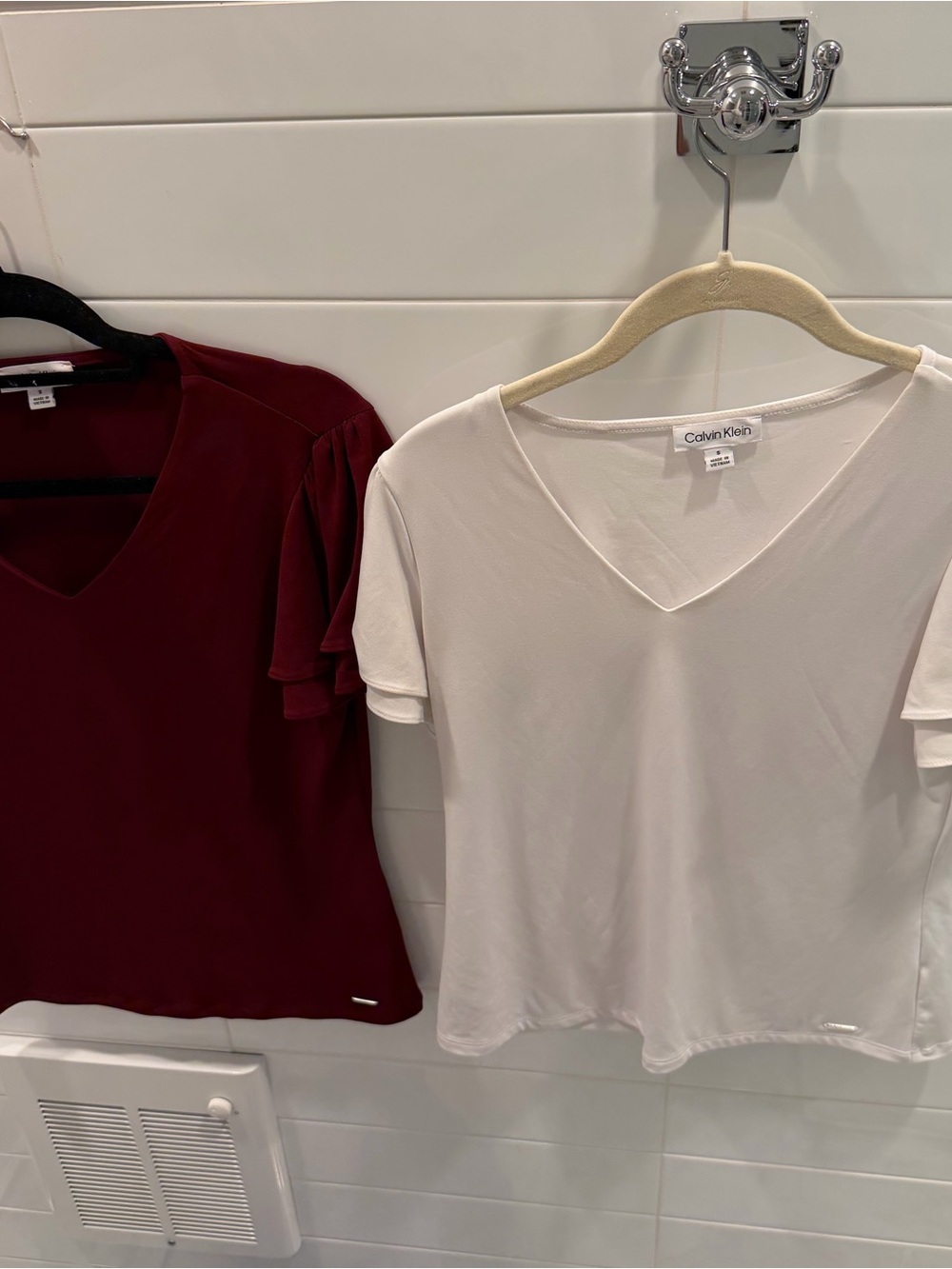 Calvin Klein Women's V-Neck Tee Duo in White and Burgundy